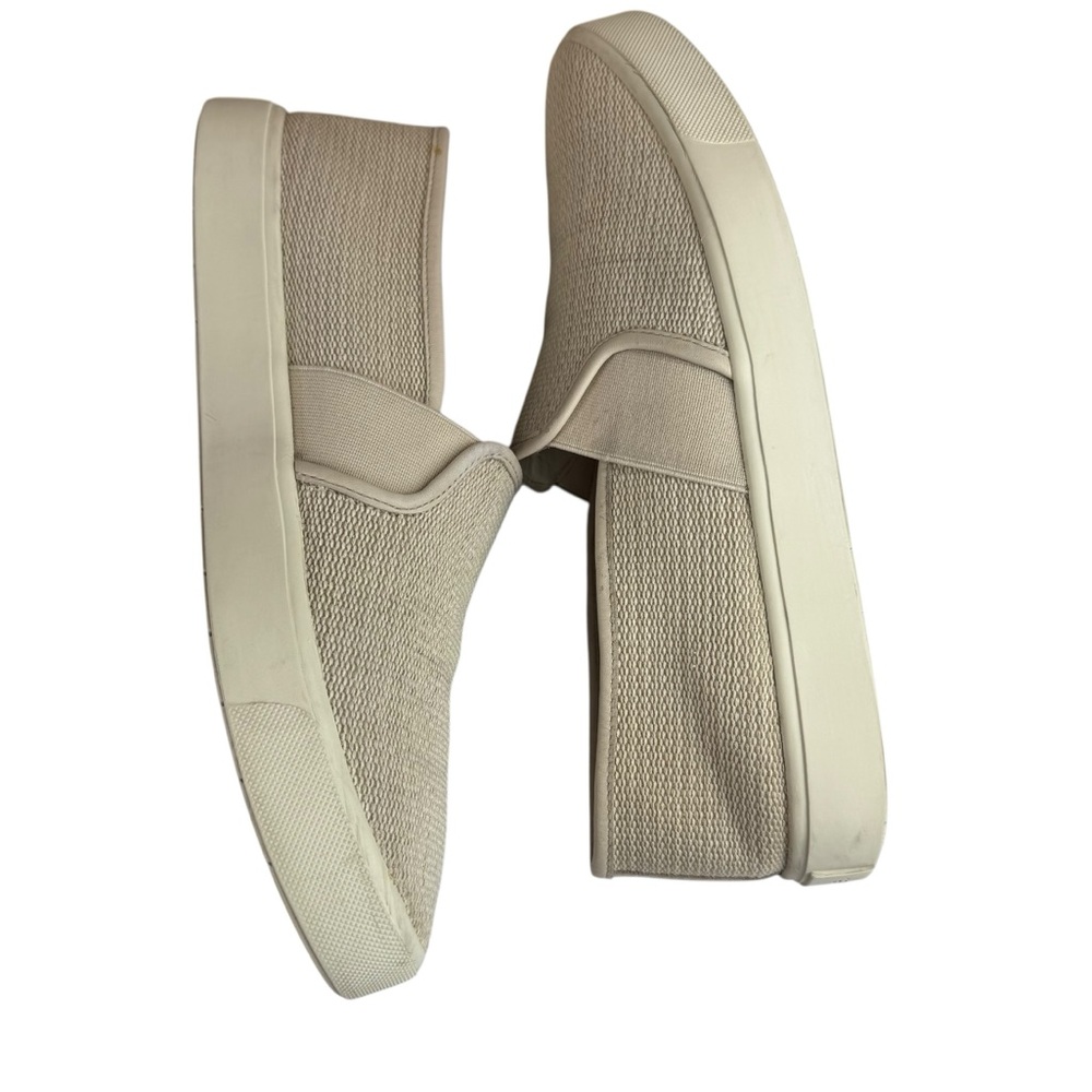 Vince Blaire Beige Slip On Sneakers Canvas Leather Trim Size 8